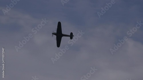 Old planes flying in the sky WW2 doing display and dogfight at airshow UK 4K England