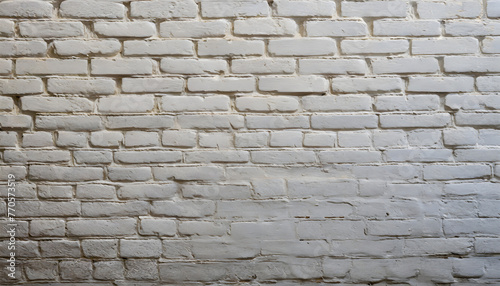 White painted old brick Wall panoramic background. Generative AI.