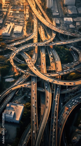 Arial View of the Crowded Traffic on the Highway