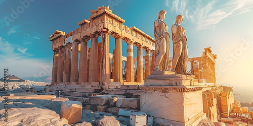 Parthenon temple in Acropolis Hill in Athens, Greece shot in blue hour. generative ai photo