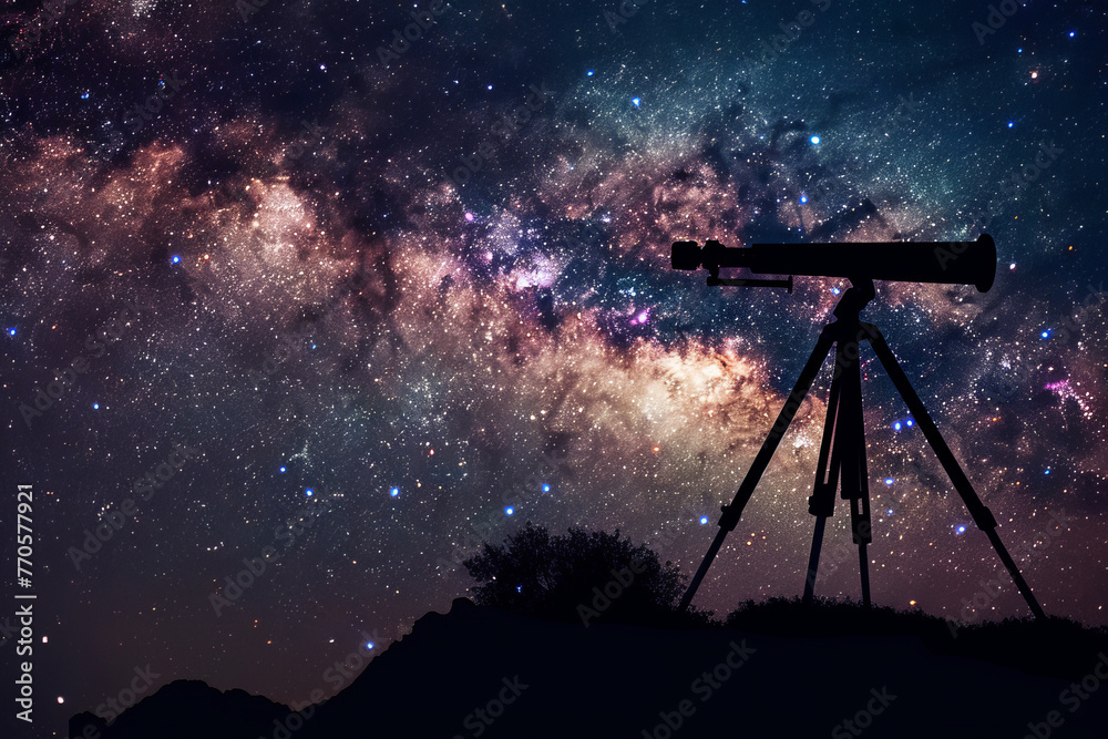 The cosmic wonders with a telescope, capturing the mystique of the starry night sky with celestial bodies such as stars, planets, or galaxies. The cosmic wonders with a telescope, capturing the mystique of the starry night sky with celestial bodies such as stars, planets, or galaxies.