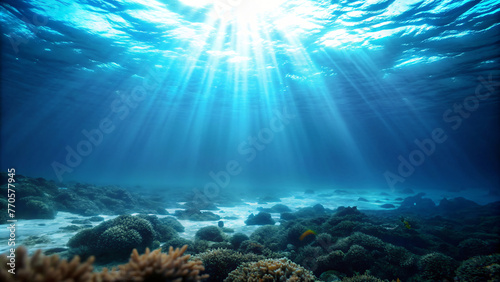 Sunlit Underwater Coral Reef Scene in the Sea