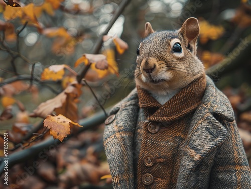Adorable and cute squirrel portrait wearing retro and vintage clothes, retro accessories, nostalgia, vintage, 1800s, 1900s, 1920s, 1950s, 1960s, 1980, 1990, 2000s