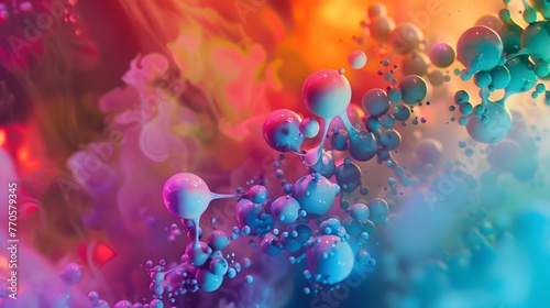 3d of bubbles of various sizes with a colourful smoke background