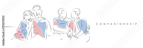 Hand drawn line art vector of Companionship. Man and woman married life and marital bliss. Healthy relationships and psychology behind them