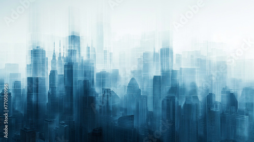 Overlooking the Minimalistic X-Ray Style City Architecture in Light Blue and White on a Black Background  A 32K Full Screen View of a Smart City in Low Details with Light and Shadow