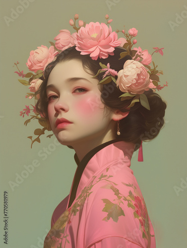 portrait of a woman with flowers © yajuan tang