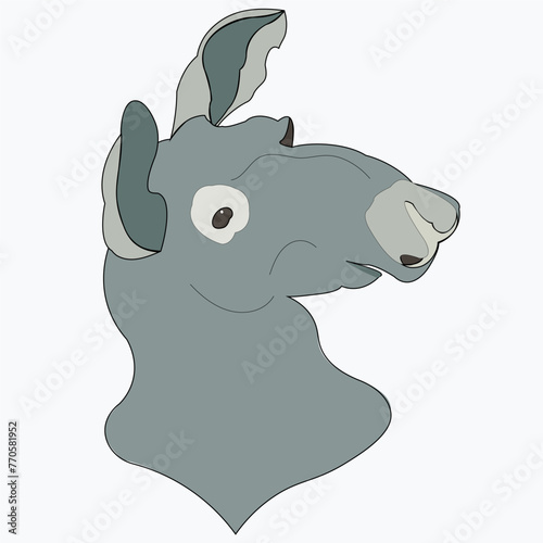 Cute elegant brown spot adult dama goat beast look. Outline black hand drawn red impala emblem design retro beauty art sketch zoology contour print style. Closeup view white wall text space backdrop