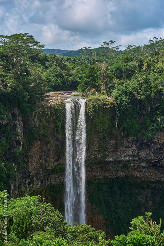 Scenic Chamarel waterfall, the tallest in the Black River National Park in Mauritius island