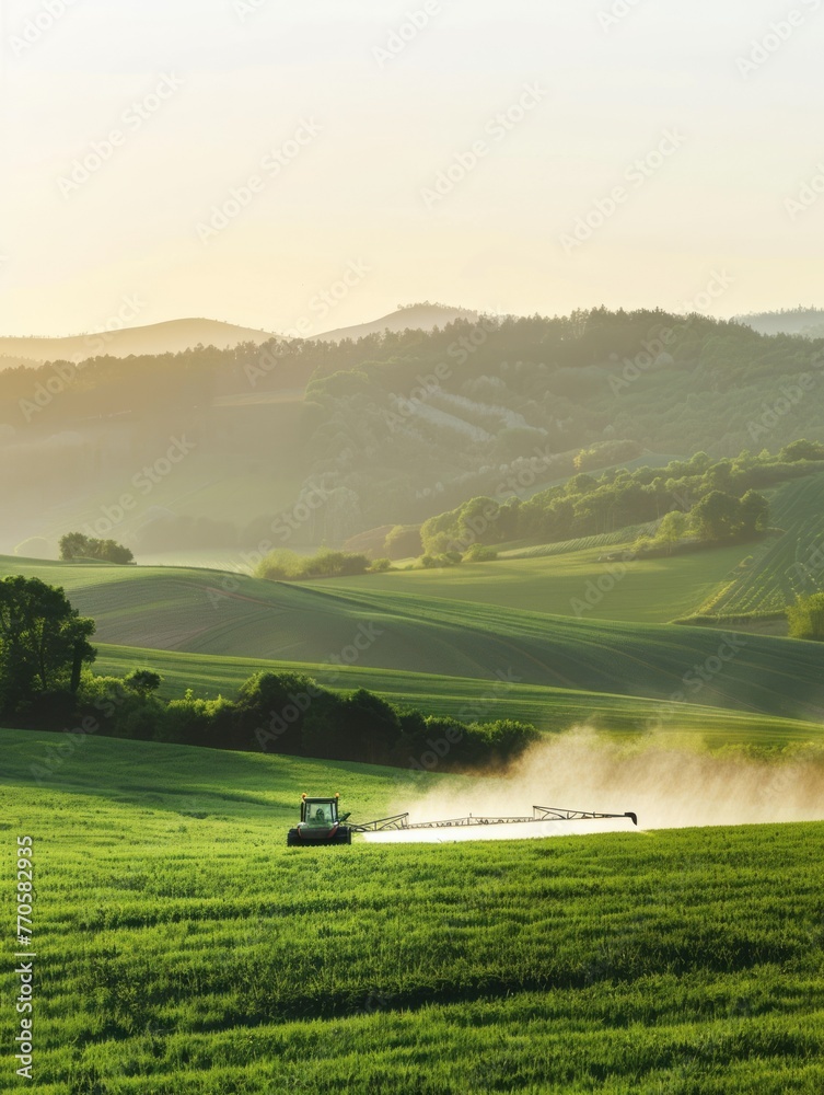 Modern Agriculture Tractor Spraying Crops