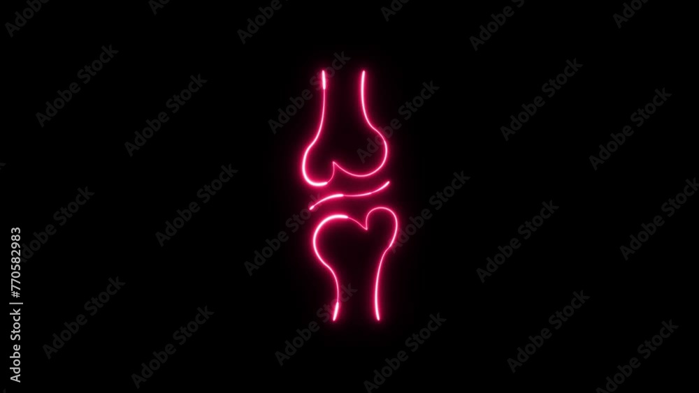 Glowing Bone icon animation. neon Knee bones icon. Arthritis knee joint pain sign. Osteoporosis and Bones Joint Illness Icon. Glowing Bone icon animation. neon Knee bones icon. Arthritis knee joint pain sign. Osteoporosis and Bones Joint Illness Icon.