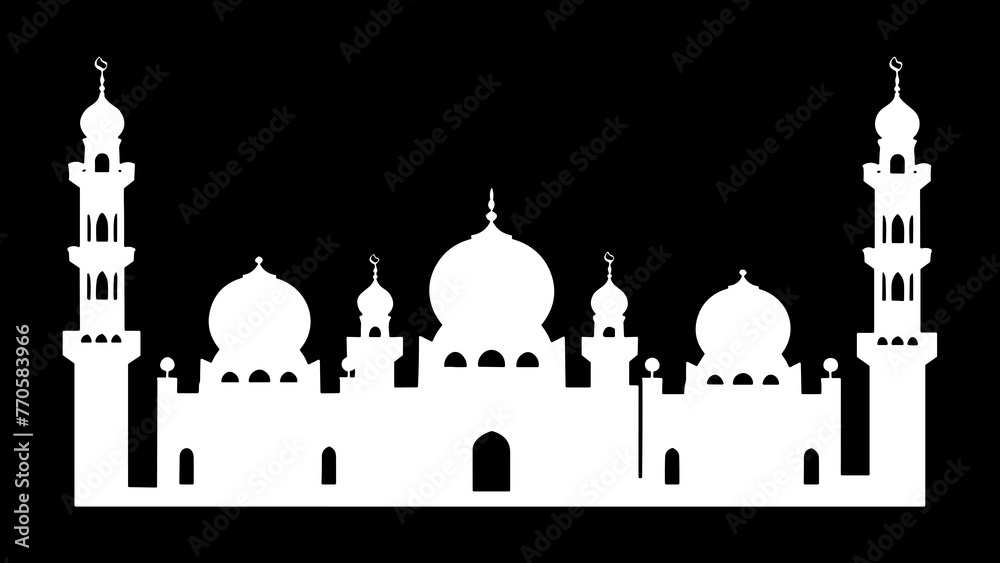 mosque vector design in white color on black background