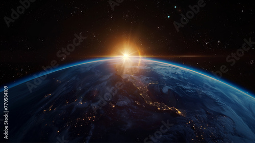 sunrise, view of planet earth from space, astronomy and space concept