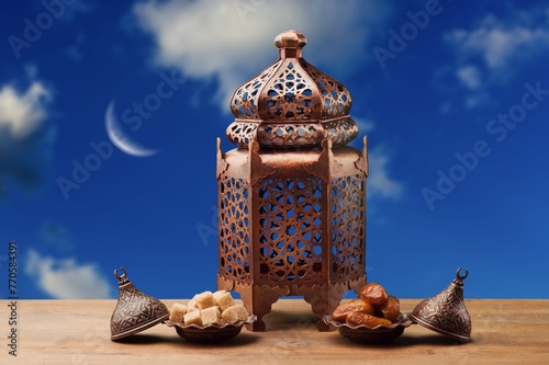 Holy Ramadan month concept. lantern at night
