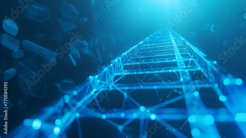 Abstract background. Blue ladder with business success of leaders and different ideas to solve business problems. power, connect, digital, copy space, banner, website, 3D Rendering