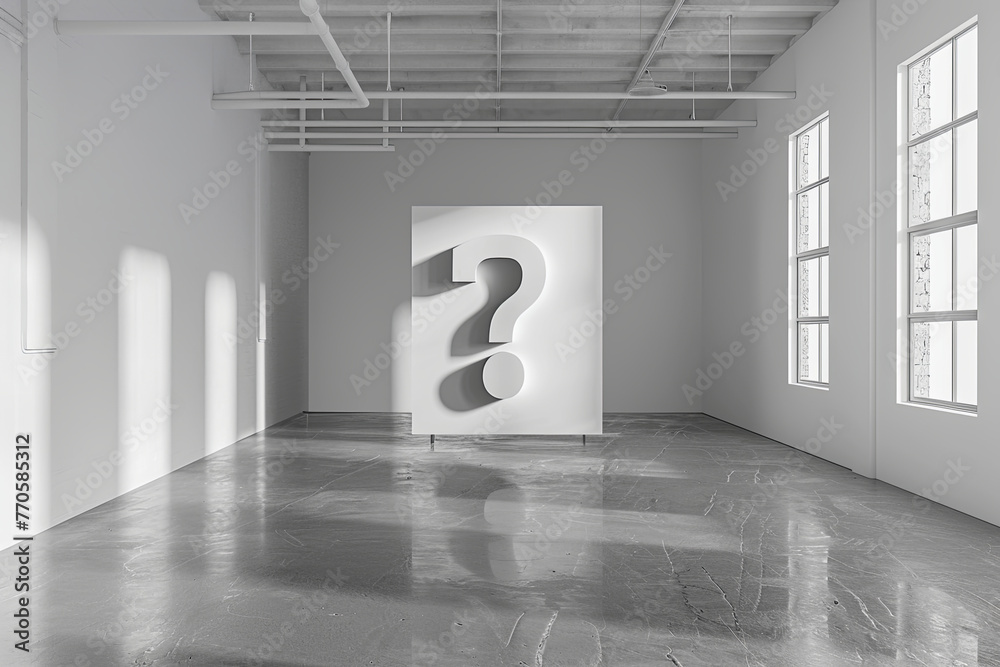 A white clean empty room with a question mark icon - obrazy, fototapety, plakaty 