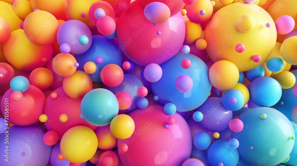 Colorful rainbow matte balls in different sizes. Abstract composition with multicolored flying spheres. Vector background