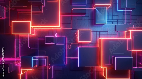 3d abstract shapes with dark blue neon color backgrounds