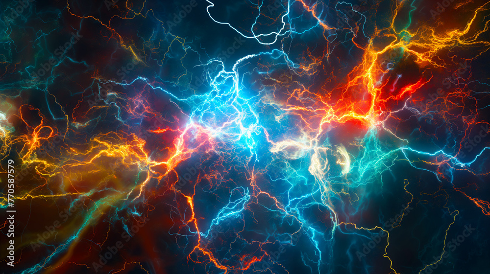 Abstract Neural Network Brain Synapses Visualization. An abstract representation of neural network activity, resembling brain synapses with colorful electrical impulses on a dark background. Abstract Neural Network Brain Synapses Visualization. An abstract representation of neural network activity, resembling brain synapses with colorful electrical impulses on a dark background.