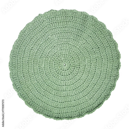 Round colored knit. Traditional round knit rug handmade. Isolated on a white background.