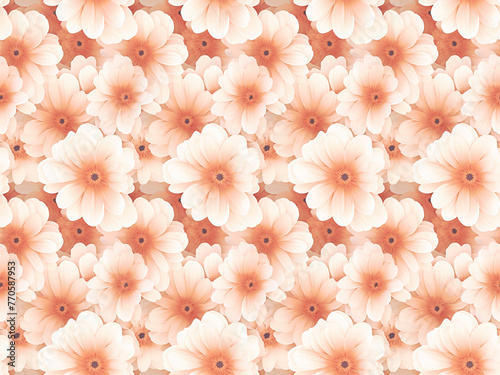 Flat abstract flowers background in soft peach color, monochrome image, white background photo