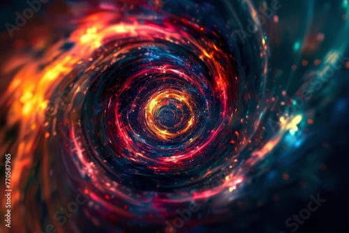 Colorful Vortex Energy, Cosmic Spiral Waves, Multicolor Swirls Explosion, Abstract Futuristic Digital Background