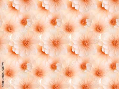 Flat abstract flowers background in soft peach color, monochrome image, white background photo