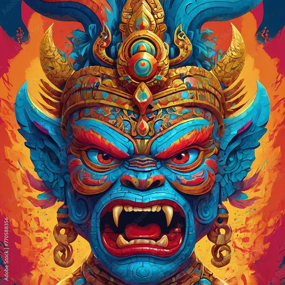 Colorfull totem head illustration