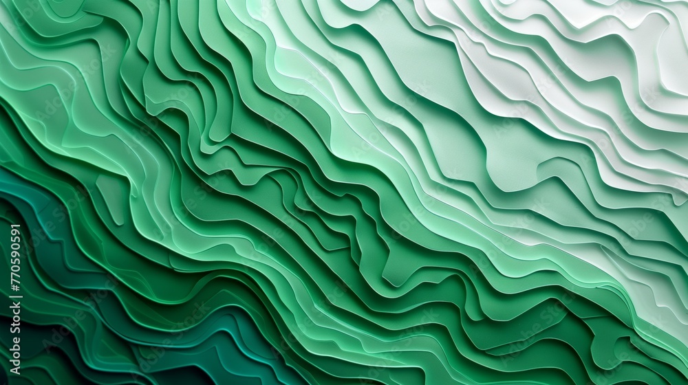 Abstract topographic map made of green paper. Cut topographic background. Generated by artificial intelligence.