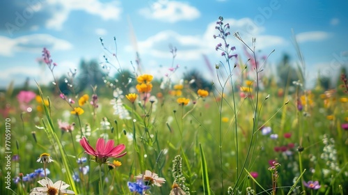 Summer meadow on bright sunny day.