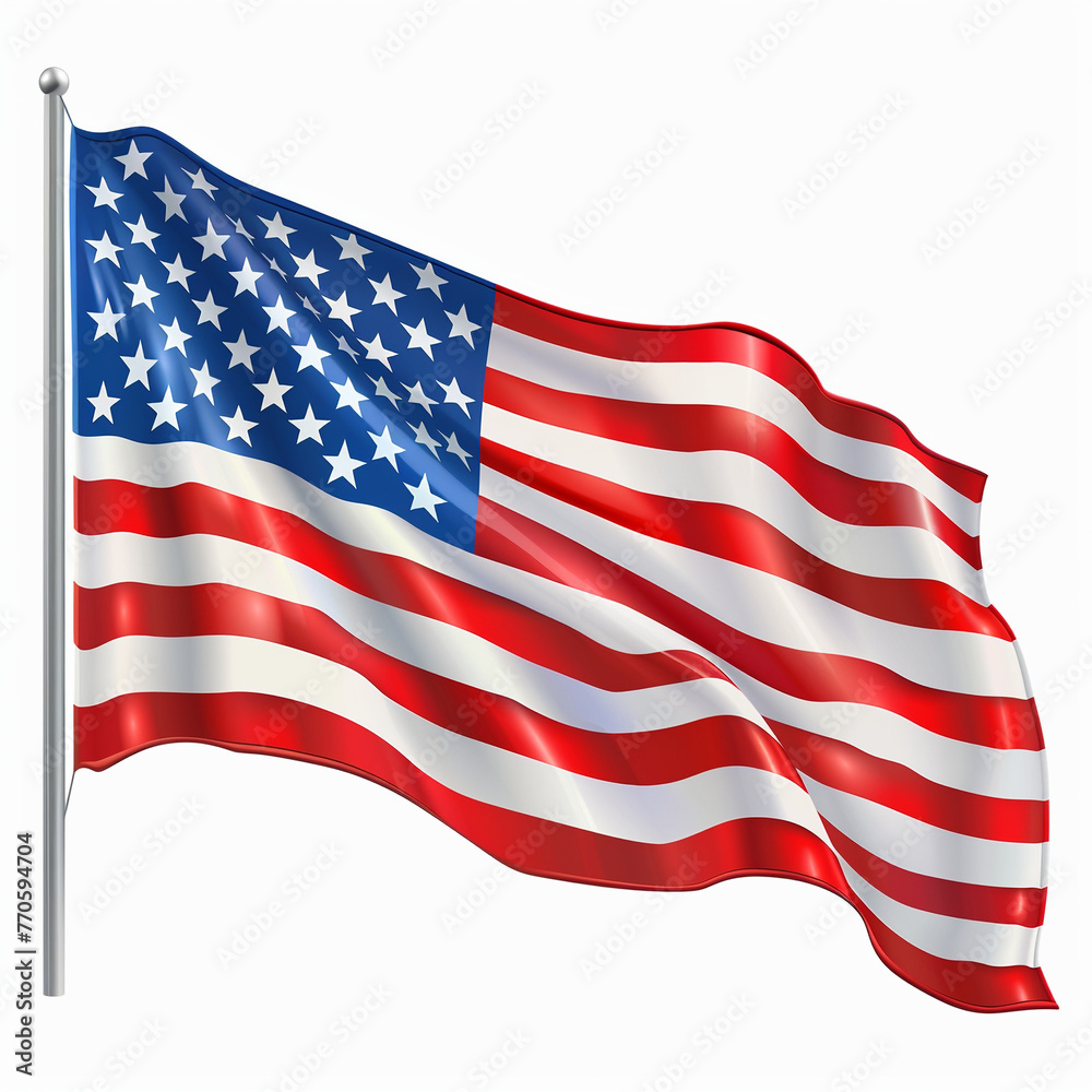 American Independence Day, USA, flag on white background, fluttering in the wind American Independence Day, USA, flag on white background, fluttering in the wind