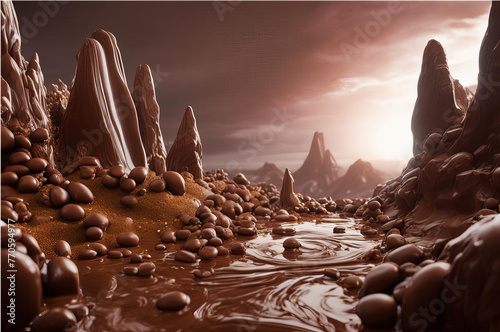 Chocolate landscape. Fantastic view. AI photo