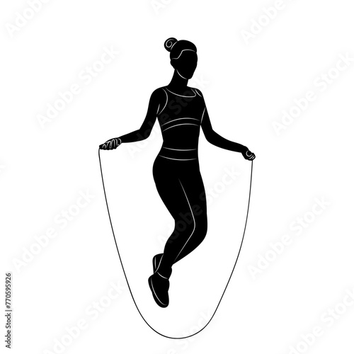 woman jumping rope silhouette on white background vector