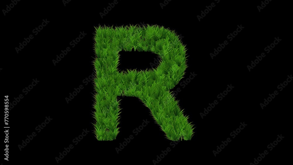 Beautiful illustration of English alphabet R with green grass effect on plain black background Beautiful illustration of English alphabet R with green grass effect on plain black background