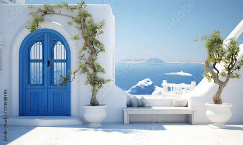 Santorini island, Greece. Traditional architecture. 3D rendering photo