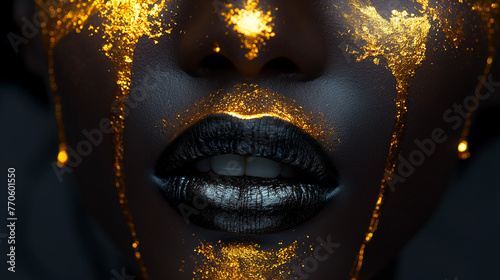 Black woman with golden paint dripping on her face