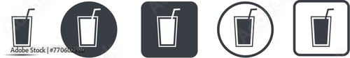 Drink icon set. Icons of a glass with a straw.