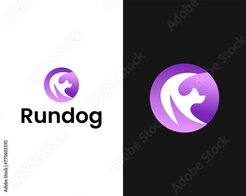 Modern Running Dog icon logo design concept for company branding template