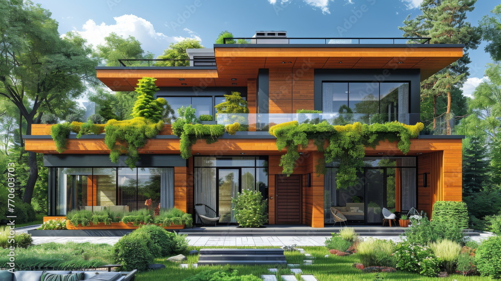 Obraz premium Modern House Nestled in Wooded Environment