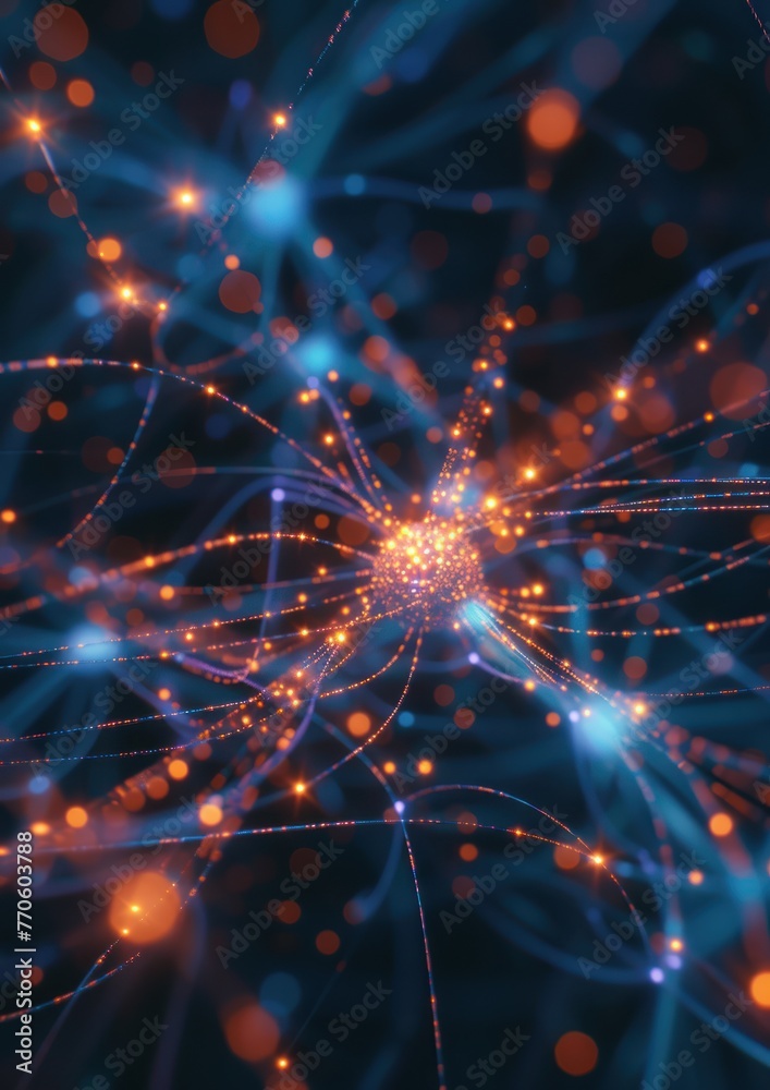 Fototapeta premium Quantum entanglement visualization, abstract particles in a dance of connectivity,Generative AI