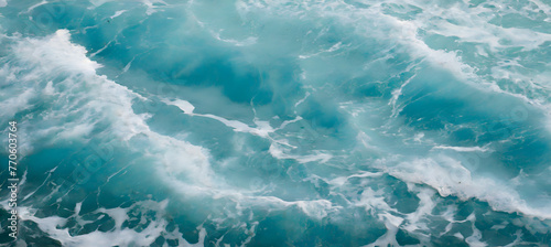 Blue sea waves texture, blue marble background. Generative AI.