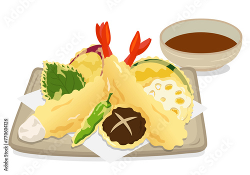 食べ物_和食_天ぷら_盛り合わせ 天つゆ付き