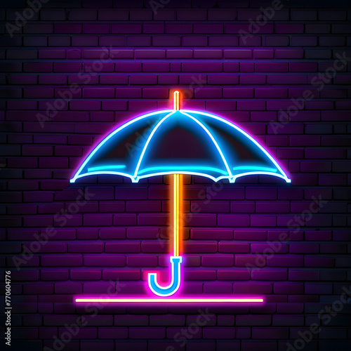Copper Neon Umbrella Icon: Stylish Symbol for Weather-related Designs(Generative AI)