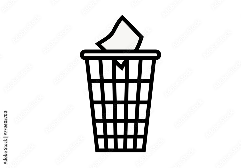 Icono negro de papelera en fondo blanco. Icono negro de papelera en fondo blanco.