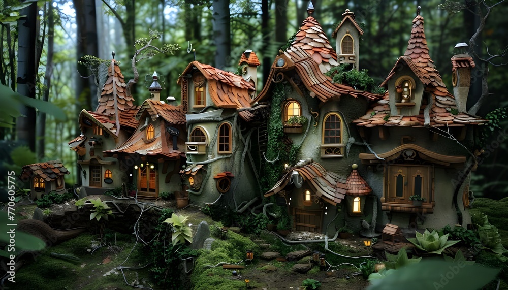 Obraz premium a village with elves cottages