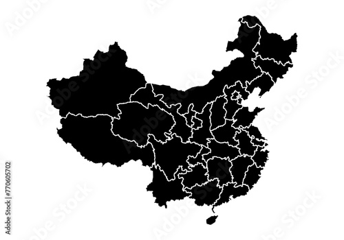 Mapa negro de China en fondo blanco.