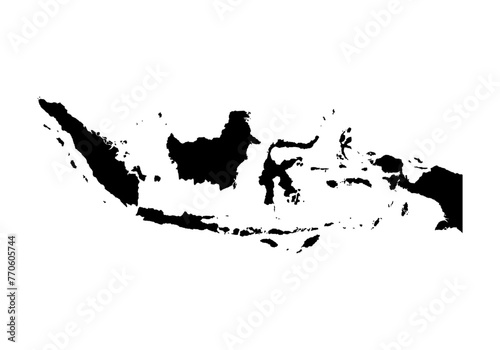Mapa negro de Indonesia en fondo blanco.
