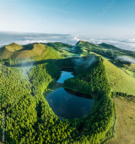 Aerial view of Seven Lakes in Sao Miguel Island, Azores, Portugal. photo