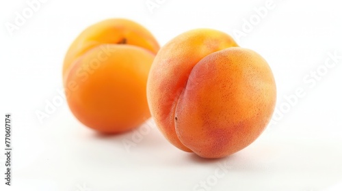Apricot isolated on white background, Fresh apricots with leaf close-up isolated on a white background. Ripe apricots with leaves isolated on a white background.