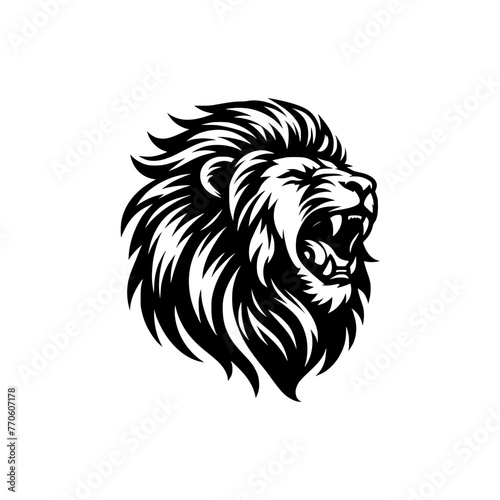 Vector logo of a roaring lion. Black and white illustration of a king of the jungle. © Rifqi Chandra